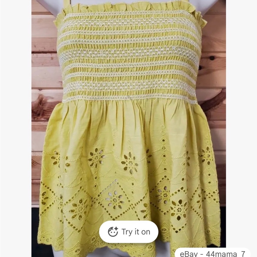 Yellow Smocked Eyelet Women's Top